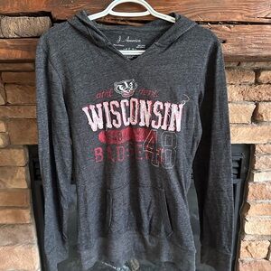 J. America Charcoal Hoodie with Wisconsin Badgers Design